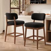 Hawsaiy Counter Height Bar Stools Set of 2/4, Mid Century Modern Boucle Barstools with Solid Wood Frame, Upholstered Kitchen Island Stools with Backrest & Footrest