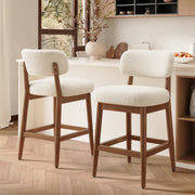 Hawsaiy Counter Height Bar Stools Set of 2/4, Mid Century Modern Boucle Barstools with Solid Wood Frame, Upholstered Kitchen Island Stools with Backrest & Footrest