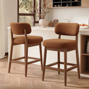 Hawsaiy Counter Height Bar Stools Set of 2/4, Mid Century Modern Boucle Barstools with Solid Wood Frame, Upholstered Kitchen Island Stools with Backrest & Footrest