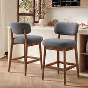 Hawsaiy Counter Height Bar Stools Set of 2/4, Mid Century Modern Boucle Barstools with Solid Wood Frame, Upholstered Kitchen Island Stools with Backrest & Footrest