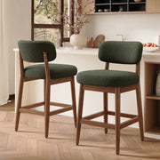 Hawsaiy Counter Height Bar Stools Set of 2/4, Mid Century Modern Boucle Barstools with Solid Wood Frame, Upholstered Kitchen Island Stools with Backrest & Footrest