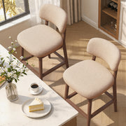 Hawsaiy Counter Height Bar Stools Set of 2/4, Mid Century Modern Boucle Barstools with Solid Wood Frame, Upholstered Kitchen Island Stools with Backrest & Footrest