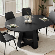 Hawsaiy Extendable Round to Oval Dining Table Set for 4–6, Space-Saving Wooden Table with Hidden Storage, Expandable Dining Table with Upholstered Chairs
