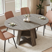 Hawsaiy Extendable Round to Oval Dining Table Set for 4–6, Space-Saving Wooden Table with Hidden Storage, Expandable Dining Table with Upholstered Chairs