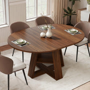 Hawsaiy Extendable Round to Oval Dining Table Set for 4, Space-Saving Wooden Table with Hidden Storage, Expandable Dining Table with Faux Leather Chairs