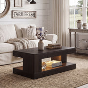Hawsaiy Farmhouse Coffee Table with Storage Shelf & LED Light, 47