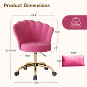Hawsaiy Shell Back Home Office Chair with Lumbar Pillow, Modern Upholstered Desk Chair with Gold Metal Base, Swivel Adjustable Computer Chair for Home Office