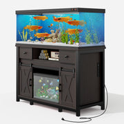 Hawsaiy  Fish Tank Stand with Power Outlet, Fits Up to 100 Gallon Aquarium, 800 lbs Capacity, Sliding Barn Doors, Adjustable Shelves, Storage for Fish Supplies, ETL Certified, Brown
