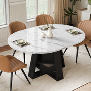 Hawsaiy Extendable Round to Oval Dining Table Set for 4–6, Space-Saving Wooden Table with Hidden Storage, Expandable Dining Table with Upholstered Chairs
