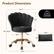 Hawsaiy Shell Back Home Office Chair with Lumbar Pillow, Modern Upholstered Desk Chair with Gold Metal Base, Swivel Adjustable Computer Chair for Home Office