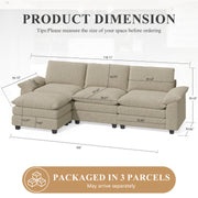 Nalupatio Sectional Sofa with Ottoman, L Shaped Modular Couch Set for Living Room, Comfy Cloud Sleeper Couch, Upholstered Furniture Chenille Sofa Khaki