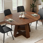 Hawsaiy Extendable Round to Oval Dining Table Set for 4–6, Space-Saving Wooden Table with Hidden Storage, Expandable Dining Table with Upholstered Chairs