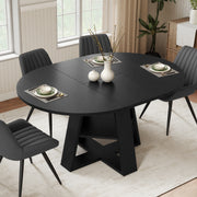 Hawsaiy Extendable Round to Oval Dining Table Set for 4–6, Space-Saving Wooden Table with Hidden Storage, Expandable Dining Table with Upholstered Chairs