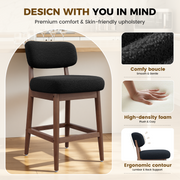 Hawsaiy Counter Height Bar Stools Set of 2/4, Mid Century Modern Boucle Barstools with Solid Wood Frame, Upholstered Kitchen Island Stools with Backrest & Footrest