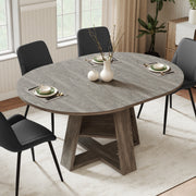 Hawsaiy Extendable Round to Oval Dining Table Set for 4–6, Space-Saving Wooden Table with Hidden Storage, Expandable Dining Table with Upholstered Chairs