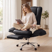 Hawsaiy Cross Legged Office Chair with Flip Armrests，Big and Tall Executive Office Chair, 135° Reclining Criss Cross Chair with Footrest & Lumbar Pillow
