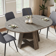 Hawsaiy Extendable Round to Oval Dining Table Set for 4–6, Space-Saving Wooden Table with Hidden Storage, Expandable Dining Table with Upholstered Chairs