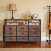 Hawsaiy Fabric Dresser Storage Cabinet with 9 Drawers and 2 Shelves, Tall Dresser Organizer with Side Pocket, Wood Top & Metal Frame for Bedroom, Closet, Entryway, Living Room,