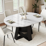 Hawsaiy Extendable Round to Oval Dining Table Set for 4–6, Space-Saving Wooden Table with Hidden Storage, Expandable Dining Table with Upholstered Chairs