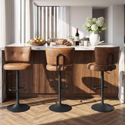 Hawsaiy Vintage Bar Stools Set of 2, Adjustable Swivel Counter Height Barstools, Tufted Faux Leather Kitchen Island Chairs with Footrest