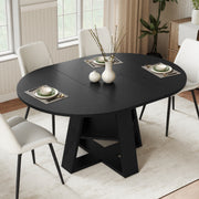 Hawsaiy Extendable Round to Oval Dining Table Set for 4–6, Space-Saving Wooden Table with Hidden Storage, Expandable Dining Table with Upholstered Chairs