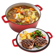 Kerilyn 2-in-1 Heavy-Duty Cast Iron Dutch Oven Pot - Kitchen & Dining Essential for Bread Baking, Cooking, Stewing - Nonstick, Oven Safe Up to 500°F, Dual Handles, Works on All Stovetops, Easy Cleaning, Durable Construction enamel cast iron Enamel