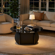 Hawsaiy Round Glass Coffee Table with Tempered Glass Top and Wood Base, Modern 30