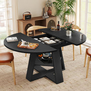 Hawsaiy 43.3-59 in Extendable Oval Dining Table for 4-6, Space-Saving Round Kitchen Table with Hidden Leaf Storage & Bottom Shelf for Small Space