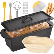 Hawsaiy 3.2 QT Cast Iron Bread Baking Dutch Oven with Lid & Accessories Set, Rectangular Non-Stick Bread Pan with Handles, Suitable for All Stoves, Baking Stewing Roasting