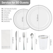 Kerilyn 350 Pieces Gold Disposable Plates for 50 Guests, Disposable Plastic Plates for Party, Wedding, Dinnerware Set of 50 Dinner Plates, 50 Salad Plates,50 Cups and 50 Paper Napkins, Gold