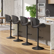 Nalupatio Swivel Bar Stools Set of 2, PU Leather Upholstered Bentwood Barstools with Back & Footrest,Seat Adjustable Height 23.5-32.5IN Counter Height Bar Chairs for Bar Kitchen Dining Room,Black