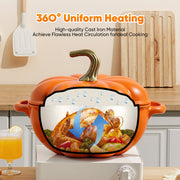 Hawsaiy 4.5 QT Pumpkin Shaped Cast Iron Dutch Oven, 360° Uniform Heating, Enameled Cast Iron Pot with Lid, Suitable for Most Stoves, Festive Cookware