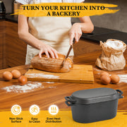 Hawsaiy 4.5QT Oval Cast Iron Dutch Oven with Skillet Lid, Plant Oil Coating, Nonstick Bread Baking Pot with Silicone & Cotton Oven Mitts, 2-in-1 Casserole for Baking, Stewing & Frying
