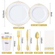 Hawsaiy 350PCS Gold Disposable Dinnerware Set for 50 Guests, Lace Design Plastic Plate Sets, Gold Silverware, Cups & Napkins – Party Supplies for Weddings, Birthdays, Holidays