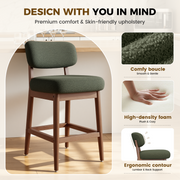 Hawsaiy Counter Height Bar Stools Set of 2/4, Mid Century Modern Boucle Barstools with Solid Wood Frame, Upholstered Kitchen Island Stools with Backrest & Footrest