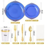 Hawsaiy 350PCS Gold Disposable Dinnerware Set for 50 Guests, Lace Design Plastic Plate Sets, Gold Silverware, Cups & Napkins – Party Supplies for Weddings, Birthdays, Holidays