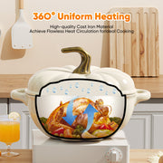 Hawsaiy 4.5 QT Pumpkin Shaped Cast Iron Dutch Oven, 360° Uniform Heating, Enameled Cast Iron Pot with Lid, Suitable for Most Stoves, Festive Cookware