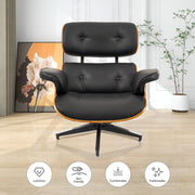 Hawsaiy Mid Century Lounge Chair with Ottoman,PU Leather Recliner Chair with Wide Armrest Solid Walnut Wood Accent Chair for Living Room Bedroom Office