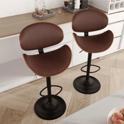 Hawsaiy Swivel Bar Stools Set of 1/2, Seat Adjustable Height 23.5-32.5IN Bentwood Barstools with Back & Footrest, PU Leather Upholstered Counter Height Bar Chairs for Bar Kitchen Dining Room