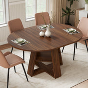 Hawsaiy Extendable Round to Oval Dining Table Set for 4–6, Space-Saving Wooden Table with Hidden Storage, Expandable Dining Table with Upholstered Chairs