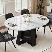 Hawsaiy Extendable Round to Oval Dining Table Set for 4–6, Space-Saving Wooden Table with Hidden Storage, Expandable Dining Table with Upholstered Chairs