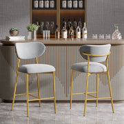 Hwawsaiy Counter Height Bar Stools Set of 2, Velvet Ergonomic Modern Counter Stool with Back, 25.9 inch Seat Height Comfy Bar Chairs with Powder Sprayed Golden Metal Legs, Grey