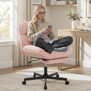 Hawsaiy Criss Cross Office Chair with Footrest, Oversized Sherpa Cross Legged Desk Chair, Height Adjustable Swivel Vanity Chair for Home Office Bedroom