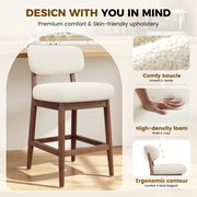 Hawsaiy Counter Height Bar Stools Set of 2/4, Mid Century Modern Boucle Barstools with Solid Wood Frame, Upholstered Kitchen Island Stools with Backrest & Footrest