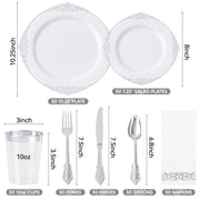 Hawsaiy 350PCS Gold Disposable Dinnerware Set for 50 Guests, Lace Design Plastic Plate Sets, Gold Silverware, Cups & Napkins – Party Supplies for Weddings, Birthdays, Holidays