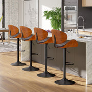 Nalupatio Swivel Bar Stools Set of 2, PU Leather Upholstered Bentwood Barstools with Back & Footrest,Seat Adjustable Height 23.5-32.5IN Counter Height Bar Chairs for Bar Kitchen Dining Room,Black