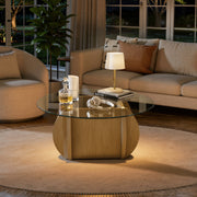 Hawsaiy Round Glass Coffee Table with Tempered Glass Top and Wood Base, Modern 30