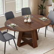 Hawsaiy Extendable Round to Oval Dining Table Set for 4–6, Space-Saving Wooden Table with Hidden Storage, Expandable Dining Table with Upholstered Chairs