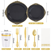 Hawsaiy 350PCS Gold Disposable Dinnerware Set for 50 Guests, Lace Design Plastic Plate Sets, Gold Silverware, Cups & Napkins – Party Supplies for Weddings, Birthdays, Holidays