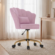 Hawsaiy Shell Back Home Office Chair with Lumbar Pillow, Modern Upholstered Desk Chair with Gold Metal Base, Swivel Adjustable Computer Chair for Home Office